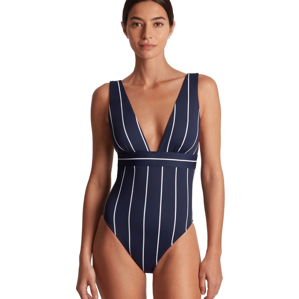 Ralph Lauren Navy & White Striped One-Piece Swimsuit -NWT